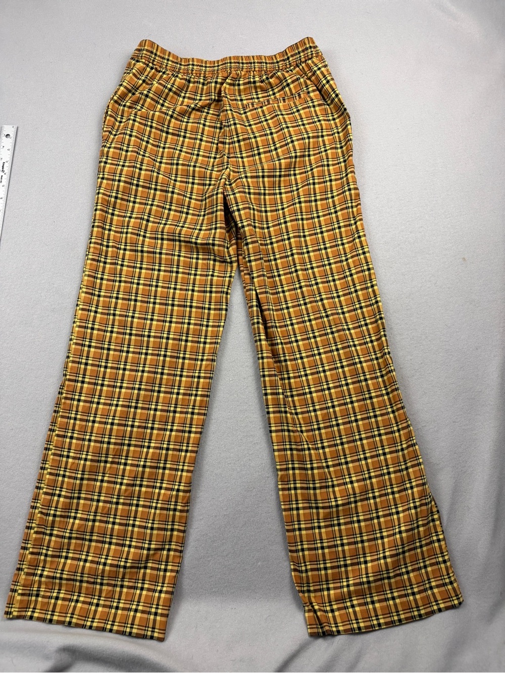 Urban Outfitters Colette Wide Leg Plaid Pants Yellow Brown Size M Pull On - Picture 8 of 9